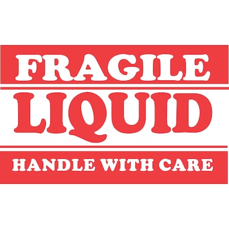 Label, DL1300, FRAGILE LIQUID HANDLE WITH CARE, 3 X 5
